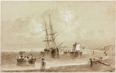 Bahía Budle, Northumberland (tinta (sepia) sobre papel) de John Wilson Carmichael